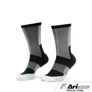 ARI RACING RUNNING CREW SOCKS - BLACK/GREY/WHITE ถุงเท้าวิ่ง อาริ เรซซิ่ง รันนิ่ง สีดำเทา