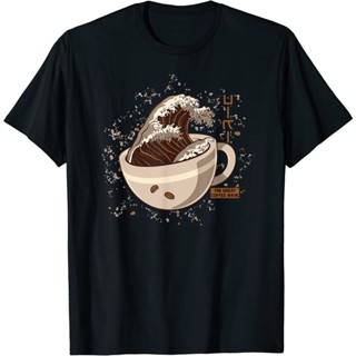 เสื้อยืด พิมพ์ลาย The Great Wave Kanagawa Coffee Cool Design Idea สําหรับผู้ชาย