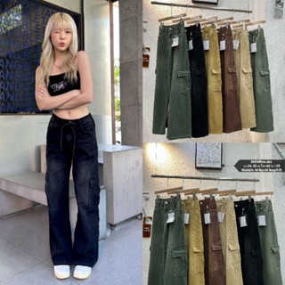 LADY_JEANS #3003(ใส่โค้ด LADYJ8 ลดทันที 15%)กางเกงขายาวคาร์โก้ ผ้ายีนส์ยืดอ ขากระบอก เฟดขาว สวย ผู้หญิง พร้อมส่ง