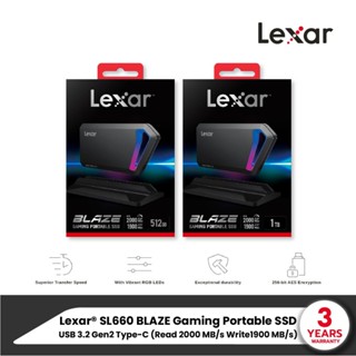 Lexar® SL660 BLAZE Gaming Portable SSD (เอสเอสดีแบบพกพา) ถ่ายโอนข้อมูลความเร็วสูง ทำจากวัสดุคุณภาพดีมาพร้อมไฟ RGB สวยงาม