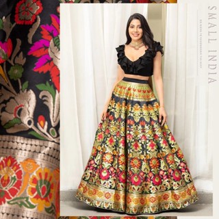 {**ส่งฟรี**} SMALL INDIA 🌷💫 Jacquard Design Detailing Lehenga Choli ชุดเซ็ทเสื้อกระโปรง 🌷💫 Women Wedding Wear