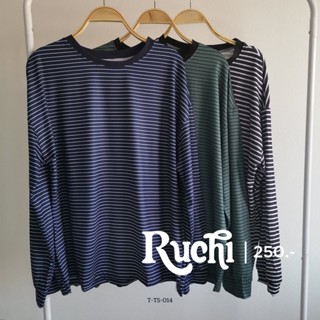 RUCHI💚💚 เสื้อยืดลายทาง คอกลม ผ้า​คอตตอน​ผสม เนื้อผ้าเงาเล็กน้อย ผ้านุ่มใส่สบาย ไม่หนามาก