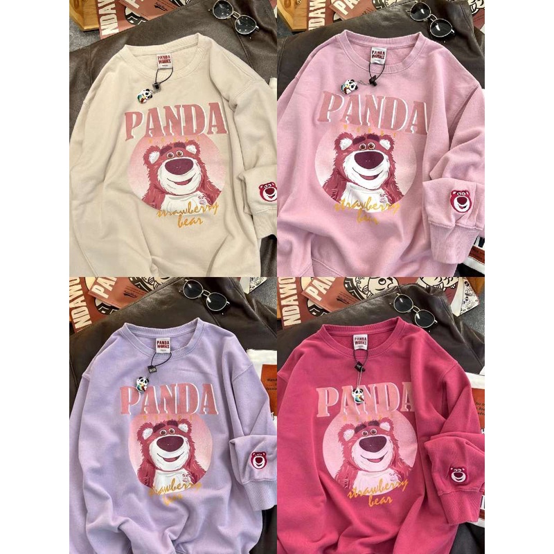 เสื้อ หมีล็อตโซ่ เสื้อกันหนาวแขนยาว สไตล์เกาหลี ลายหมีสตรอเบอร์รี่ oversize หมีล็อตโซ่ สีหวานๆสุดน่ารัก
