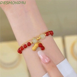 Desmondri เครื่องประดับ สร้อยข้อมือ กําไลข้อมือ ประดับลูกปัดไข่มุก สีทองมรกต สามารถปรับได้ เหมาะกับของขวัญ สไตล์โบราณ สําหรับผู้หญิง