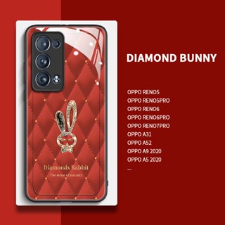 เคส OPPO Reno8Z 5G 7Z 5 6 FindX3Pro โทรศัพท์มือถือแบบแก้ว กันกระแทก ลายกระต่าย ประดับเพชร คุณภาพสูง หรูหรา สําหรับ