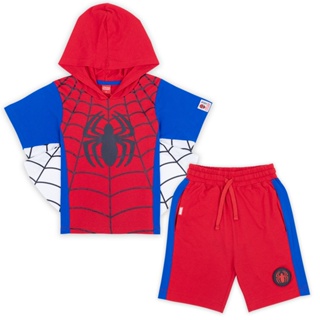 Marvel Boy Spider-Man T-shirt and Short - เสื้อฮูดแขนสั้นเด็กมาร์เวลลายสไปเดอร์แมน มีปีกด้านข้าง และ กางเกงลายสไปเดอร์แมน สินค้าลิขสิทธ์แท้100% characters studio