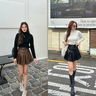 MALIMAYS - Leather skirt with belt กระโปรงหนังแถมเข็มขัด