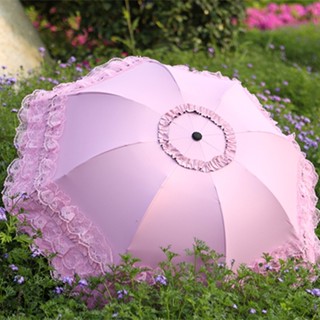 Sunny and Rainy Umbrella For Beautiful Women Summer Parasol Black Coating Anti UV Lace Umbrella 3 Folding Umbrella