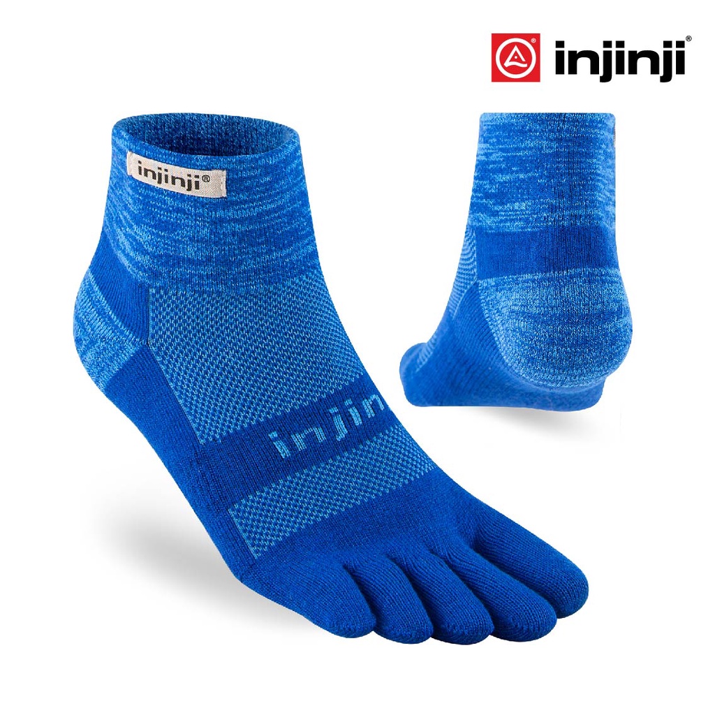 INJINJI ถุงเท้าวิ่ง แยกนิ้ว TRAIL MIDWEIGHT Mini-Crew Marina รุ่นเทรลข้อสั้น สีน้ำเงิน ของแท้