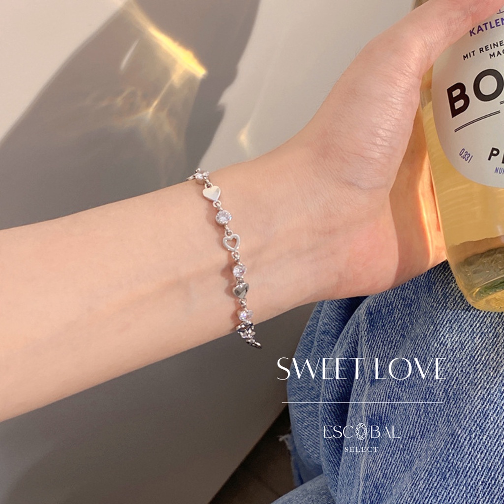 ESCOBAL✨กําไลเงิน Sweet Love กําไลข้อมือหญิง กําไรแขน กําไลข้อมือผู้หญิง กำไลเพชร Moissanite ของขวัญ