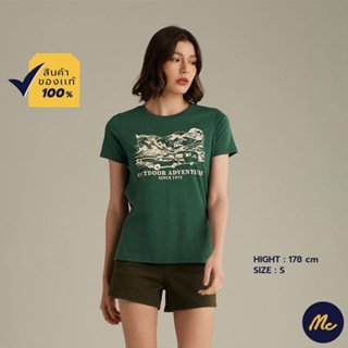 Mc Jeans เสื้อยืดแขนสั้นผู้หญิง คอกลม สีเขียว Camping Collection MTSZ961