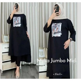 Myka MIDI DRESS M L XL XXL Get Womens GAMIS (ไม่รวม HIJAB) เสื้อยืดผ้าฝ้าย สกรีนลาย GAMIS 24S สีดํา สําหรับผู้หญิงเสื้อเชิ้ต ขนาดใหญ่ สําหรับผู้หญิง