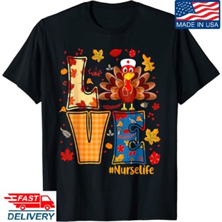 เสื้อยืด พิมพ์ลาย Love Nurse Life Thankgiving Turkey Nurse Thankful สําหรับผู้ชาย