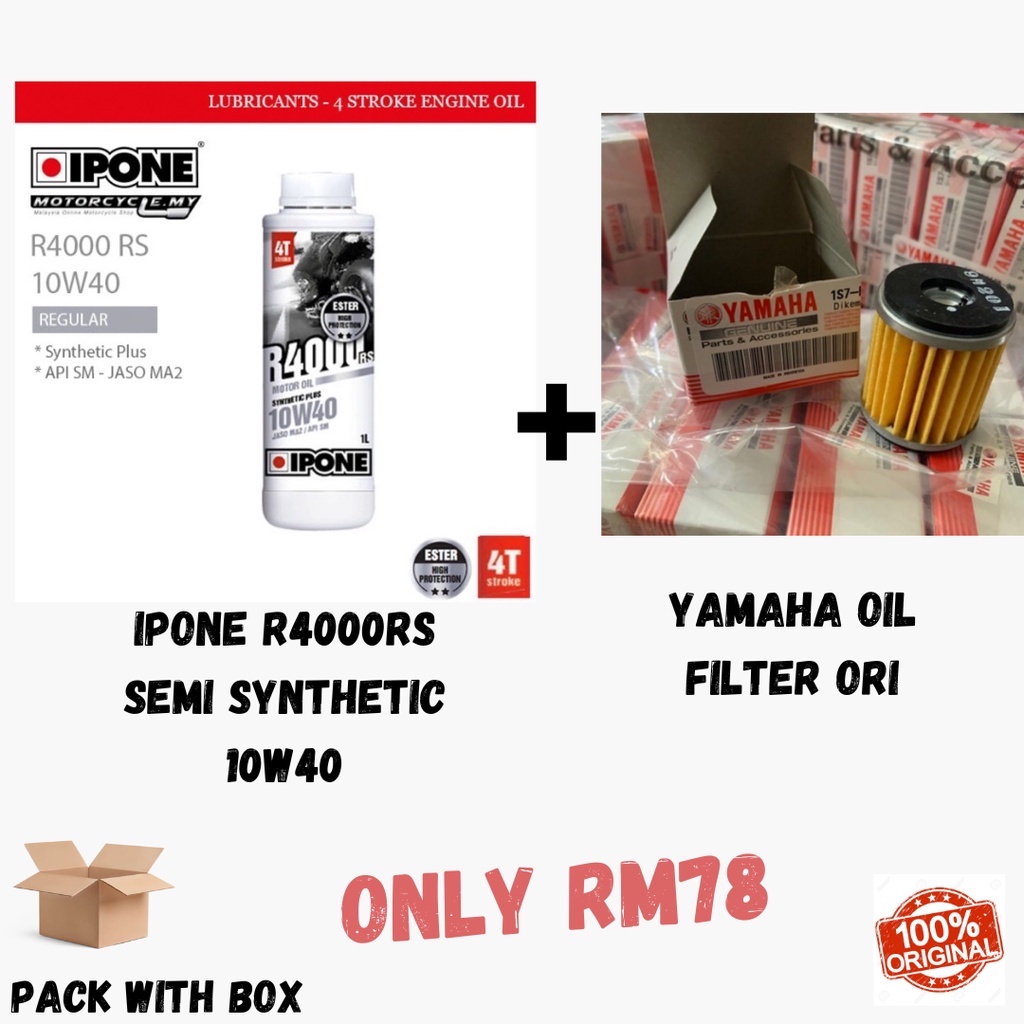 Ipone semi synthetic R4000RS 10w40 minyak hitam + กรองน้ํามันyamaha lc135/y15/fz150/lagenda/r15
