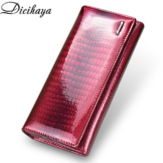 DICIHAYA NEW Genuine Leather Women&amp;#39;s Wallets Fallow Long Ladies Double Zipper Clutch Bag Design Red Coin Purse Croco