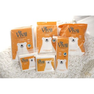 Vivii pure Cotton 100% สำลีแผ่น สำลีก้อน สำลีไร้ขอบ ก้านแบบเดียว