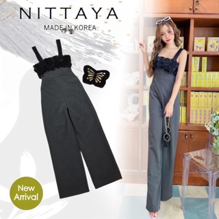 จั๊มสูทขายาวสายตะเกียบ อกแต่งลูกไม้ดำ (A954) Nittaya