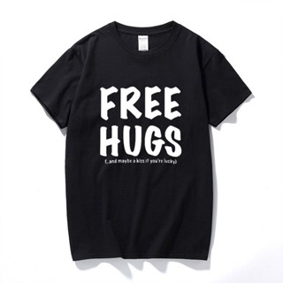 เสื้อยืด ผ้าฝ้าย พิมพ์ลาย Free hugs s แฟชั่นฤดูร้อน 2017 สําหรับผู้ชาย