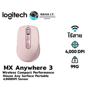 COINSคืน15%⚡FB9JMZV6⚡ LOGITECH MX ANYWHERE 3 สีชมพู WIRELESS COMPACT PERFORMANCE MOUSE ANY SURFACE รับประกัน 1 ปี