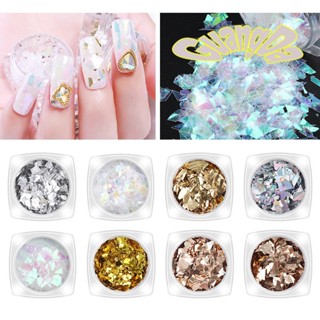 【GuangDa】สติกเกอร์กระดาษแก้ว สีออโรร่า หลายสีสัน สําหรับติดตกแต่งเล็บผู้หญิง