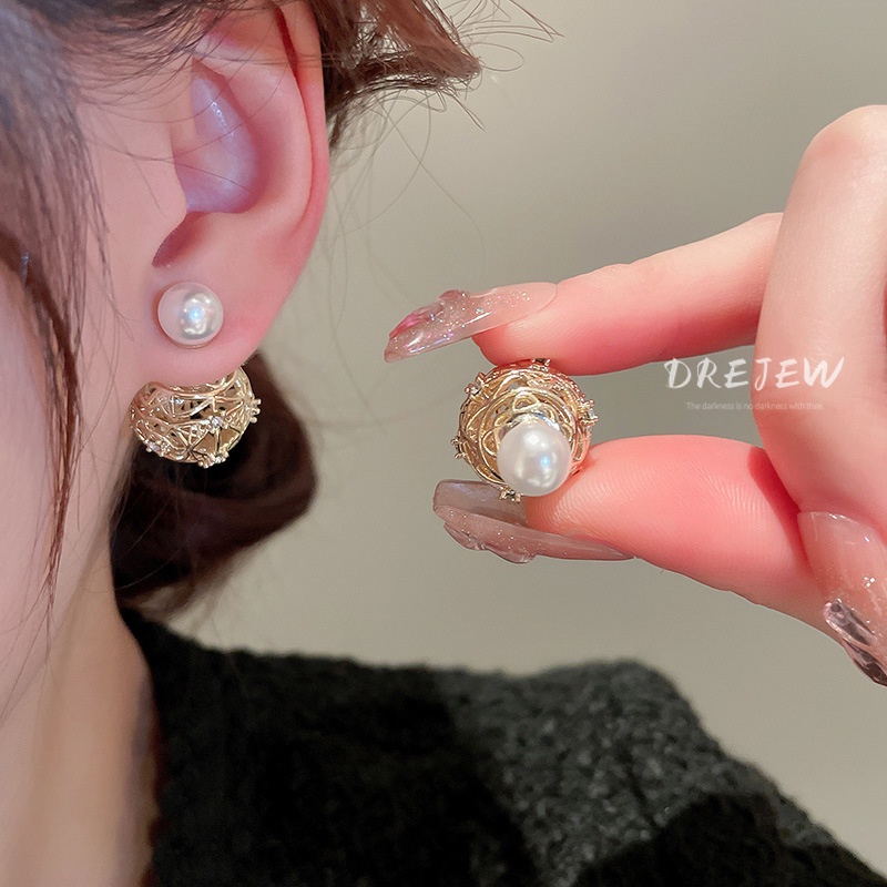 DREJEW ต่างหูเข็มเงิน 925 ประดับเพชร ทรงกลม ทอง 18K หรูหรา สําหรับผู้หญิง