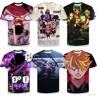 เสื้อยืดแขนสั้นลําลอง ทรงหลวม ขนาดใหญ่ พิมพ์ลายการ์ตูนอนิเมะ ONE PIECE Luffy Zoro สําหรับผู้ชาย และผู้หญิง