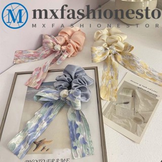 Mxfashione ยางรัดผม แบบยืดหยุ่น พิมพ์ลายดอกไม้ สไตล์วินเทจ สําหรับผู้หญิง