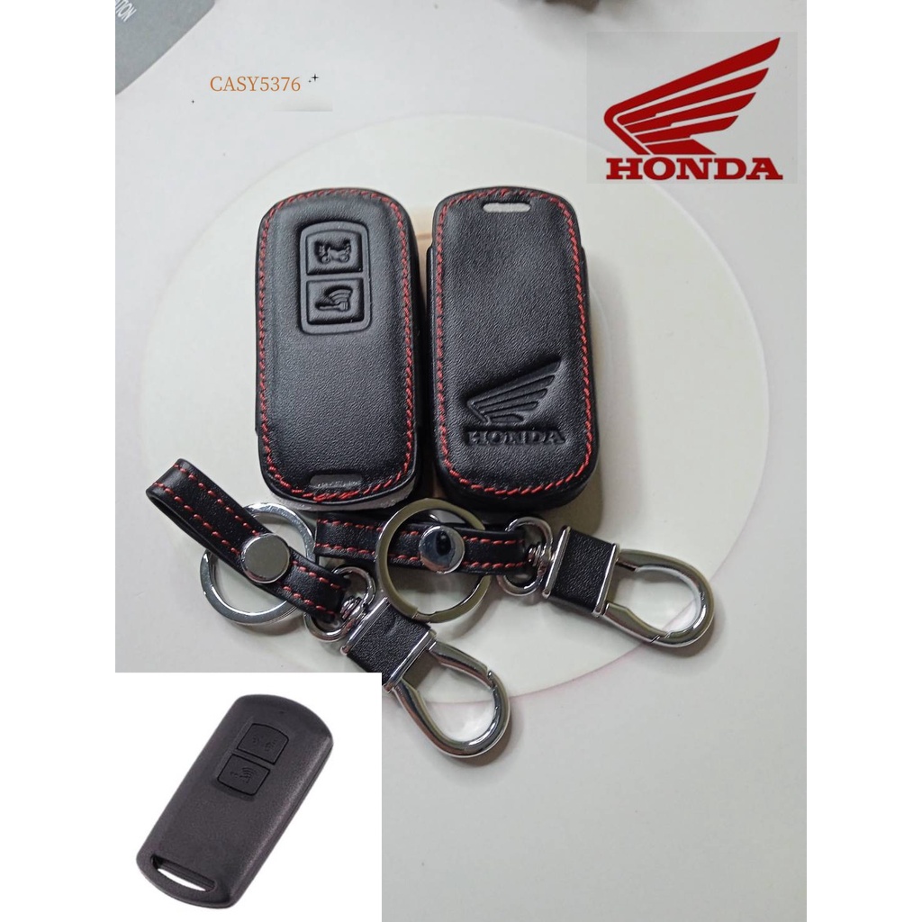 ปลอกกุญแจรีโมทรถมอเตอร์ไซต์ฮอนด้า HONDA CLICK 150i /Scoopy I ปี 2021ซองหนังแท้ใส่รีโมทรถมอเตอร์ไซต์กันรอยกันกระแทก สีดำ