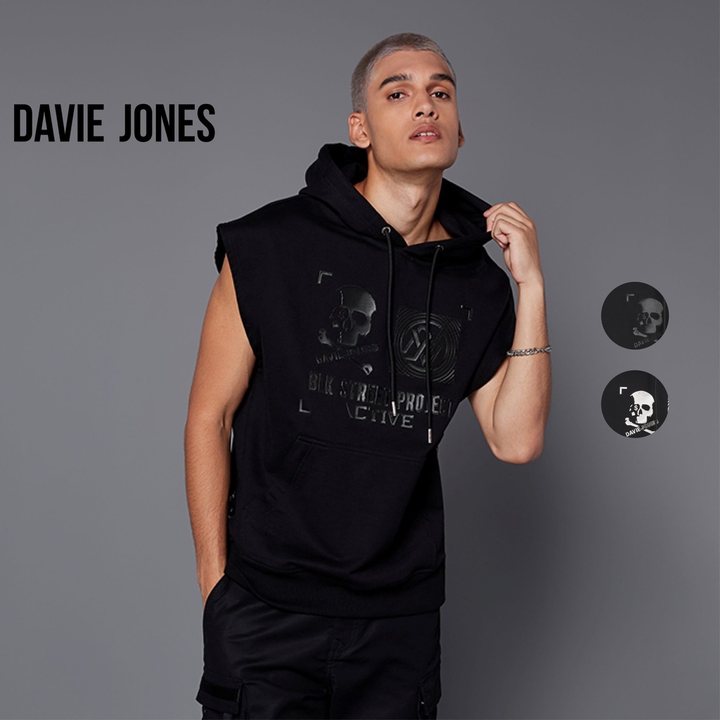 DAVIE JONES เสื้อฮู้ด  Pullover Oversize Fit Hoodie PU0011 12สีดำ
