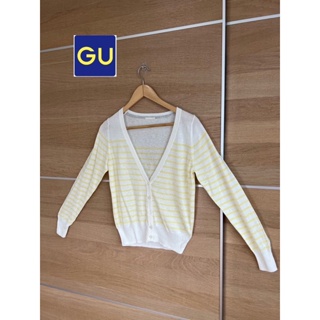 GU x เสื้อคลุมไหมพรมบาง ลายทางขาวเหลืองน่ารัก  x size S อก 34 ยาว 21 ไม่ตำหนิ ใหม่กริบ • Code : 389(11)