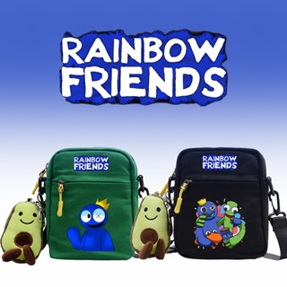 Rainbow friends  นักเรียนกระเป๋าแมสเซนเจอร์กระเป๋าผ้าใบลำลองเด็กชายเด็กหญิงกระเป๋าสะพายข้างเด็กกระเป๋าสะพายอุปกรณ์เสริมอะโวคาโด