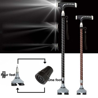 Smart cane with lamp telescopic old man Non-slip adjustable sticks elderly Aluminum alloy T-handle Four feet walking sti