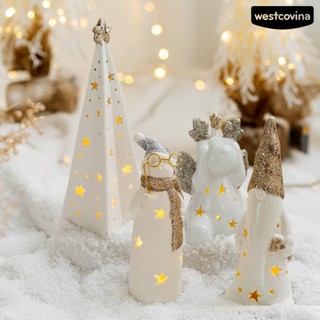 [สินค้าขายดี]☃คริสต์มาสเรืองแสงเครื่องประดับเซรามิกซานตาคลอสตุ๊กตาหิมะต้นคริสต์มาสโคมไฟเซรามิกตั้งโต๊ะ