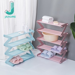 JAHOME ชั้นวางรองเท้าประกอบ 5 ชั้น, แร็ครองเท้าประกอบผ้ารูปตัว Z, ชั้นวางรองเท้าเก็บของในครัวเรือน โครงสแตนเลส