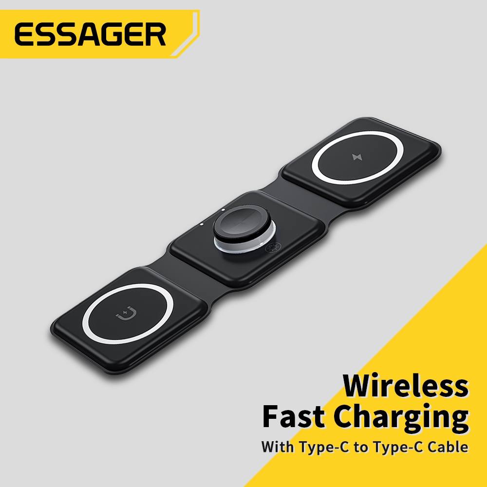 Essager 3 in 1 ที่ชาร์จโทรศัพท์ไร้สาย ap watch แบบพับได้ 15w สําหรับ watch Ip samsung phone
