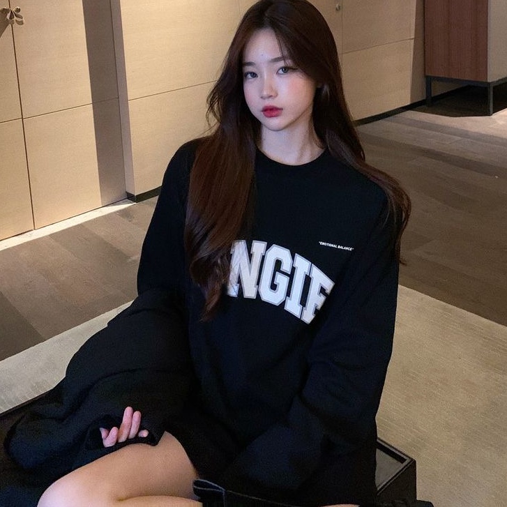 fashiongirl1688 เสื้อยืดแขนยาวคอกลมลายอักษร แฟชั่นเกาหลีมาใหม่ สวยๆ ผ้าฝ้าย สไตส์วินเทจ เก๋ๆ