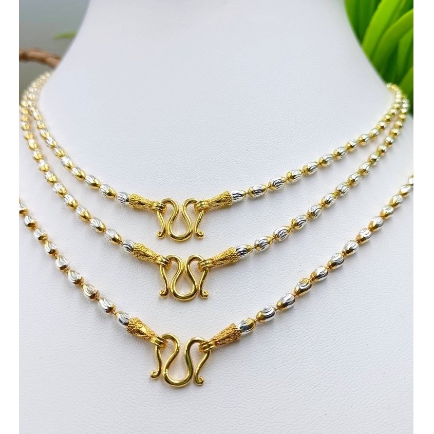 M15 สร้อยคอ 2 กษัตริย์ ลายเม็ดเงินตัดลายมะะยม ตะขอปั็ม 92.5% ใส่ติดตัวได้ตลอดไม่ลอกไม่ดำ