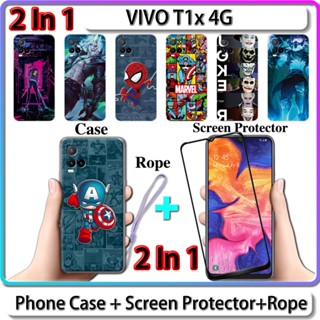 2 IN 1 เคส VIVO T1x 4G เคส พร้อมกระจกนิรภัย โค้ง เซรามิก ป้องกันหน้าจอ LOL และดีไซน์ฮีโร่