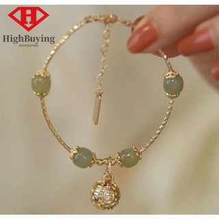 [highbuying] สร้อยข้อมือ ลูกปัดหยกธรรมชาติ จี้ระฆังนําโชค สไตล์จีนคลาสสิก ประณีต เข้ากับทุกการแต่งกาย เครื่องประดับ สําหรับผู้หญิง วันแม่