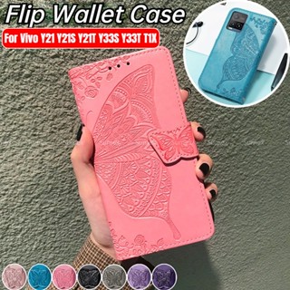 เคสมือถือ แบบหนัง ฝาพับ ลายผีเสื้อ กันกระแทก สําหรับ Vivo Y21 Y21S Y33S Y21T T1X Y33T Y32 VIVOY21