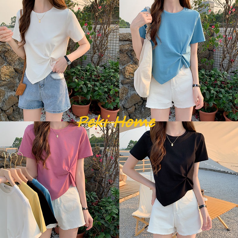 เสื้อยืดแขนสั้น เสื้อยืดจับจีบเล็กน้อย
