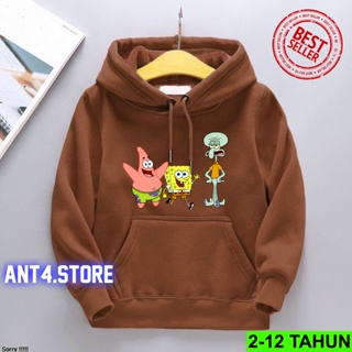 เสื้อแจ็กเก็ตกันหนาว มีฮู้ด ลาย SPONGEBOB สําหรับเด็กผู้ชาย ผู้หญิง 2-3 4 5 6 7 8 9 10 11 12 ปี