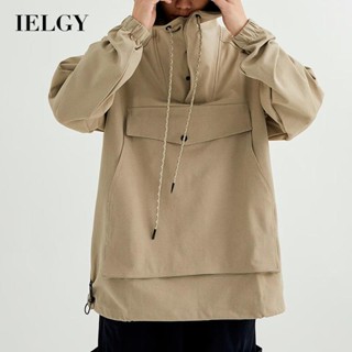 IELGY เสื้อแจ็กเก็ตลําลอง มีซิปครึ่งตัว ทรงหลวม สําหรับผู้ชาย