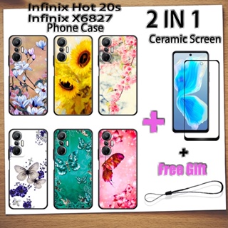 2 IN 1 Infinix Hot 20s X6827 เคสโทรศัพท์ พร้อมกระจกนิรภัย เซรามิค ป้องกันหน้าจอ โค้ง ฟิล์มนิรภัย ผีเสื้อ