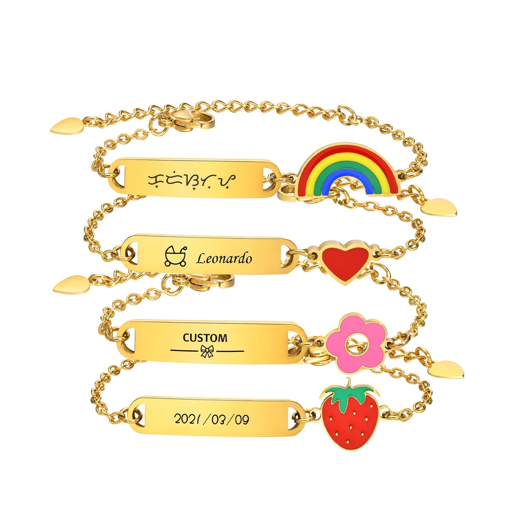 VNOX สร้อยข้อมือแกะสลักชื่อเด็ก เพื่อความปลอดภัย ของขวัญวันเกิด สําหรับเด็กผู้หญ