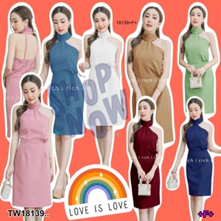 MM18139 เดรสแขนกุดเว้าไหล่ Sleeveless dress, off the shoulder..