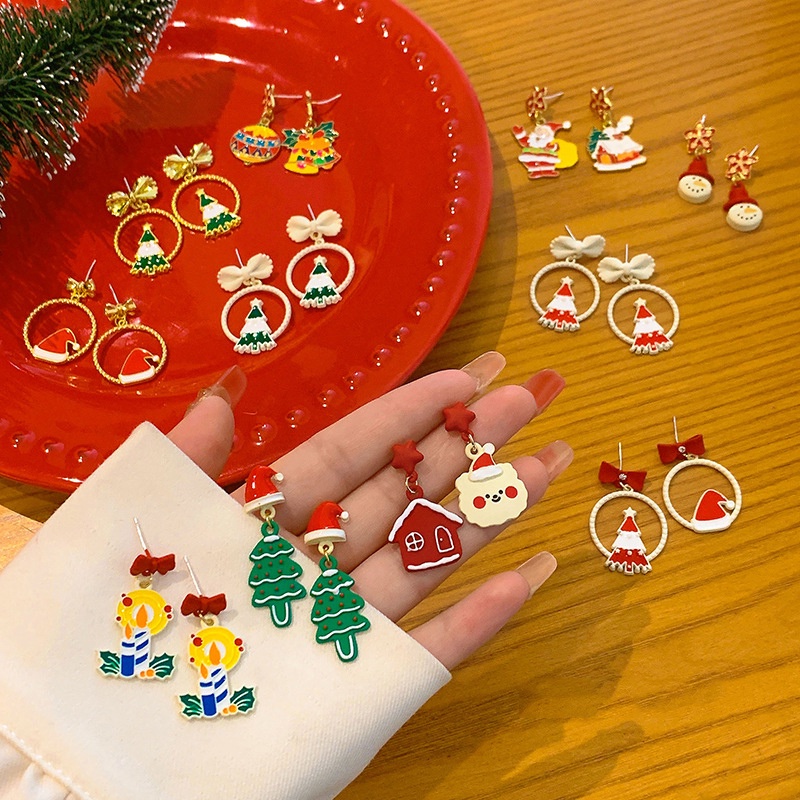 [Magpie] ต่างหูเข็มเงิน รูปการ์ตูนคริสต์มาส เกล็ดหิมะ กวาง น่ารัก ไม่สมมาตร คุณภาพสูง