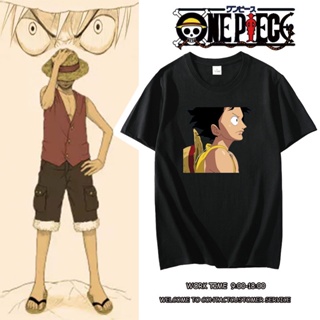 ลายการ์ตูนอนิเมะญี่ปุ่น One Piece เสื้อยืดแขนสั้น S-5XL ขาวดำชมพูแดงเขียวเหลืองเทา Luffy เสื้อยืดลายน่ารักๆ