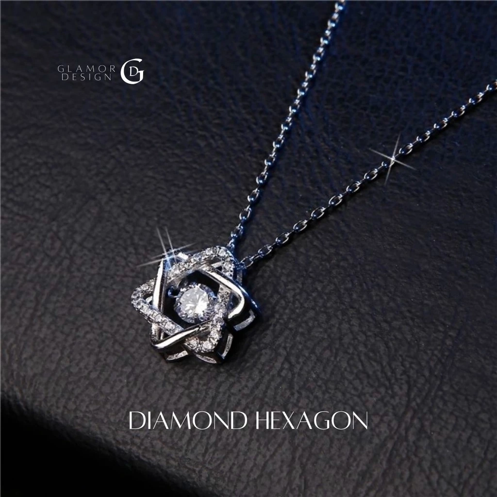 GLAMOR✨สร้อยคอเพชร Diamond hexagon ดาวโชคลาภ สร้อยคอเงินแท้ สร้อยคอแฟชั่น สไตล์ใหม่ ขายดี