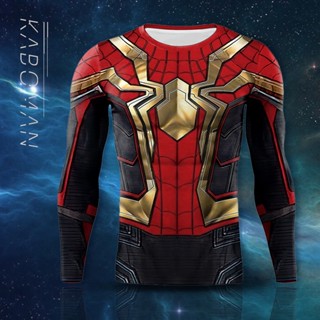 = เสื้อยืดแขนยาว พิมพ์ลาย Marvel Cobweb 3 มิติ แบบแห้งเร็ว เหมาะกับใส่ออกกําลังกาย สไตล์สปอร์ต